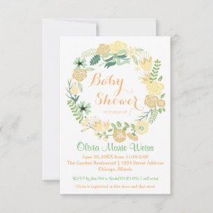 Corona floral de melocotón - Invitación a baby sho