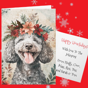 Corona floral de Navidad de caniche gris personali