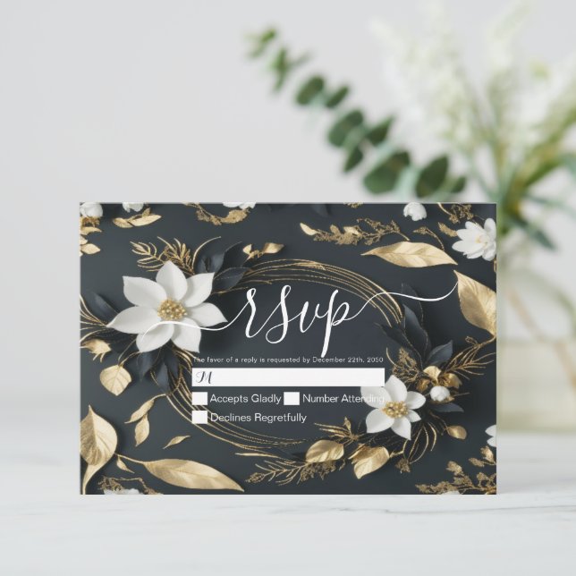 Corona floral de oro blanco boda RSVP Responda ama (Anverso de pie)