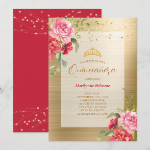 Corona floral de oro para invitación de quinceañer