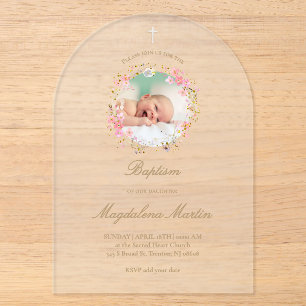 corona floral foto   Invitación de Bautizo