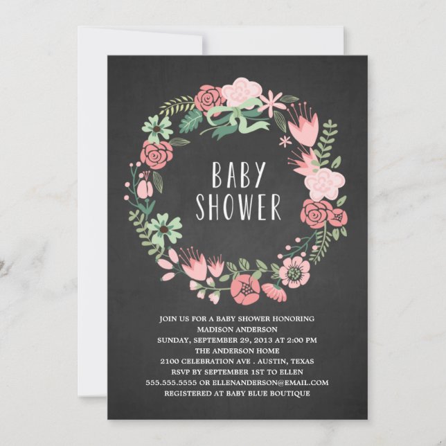 Corona floral | Invitación para baby shower (Anverso)