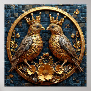 Corona Mosaico de Aves Doradas Arte de Lujo Elegan
