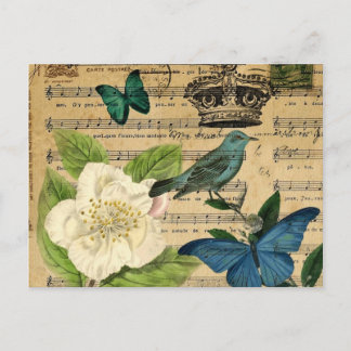 corona vintage pájaro Notas musicales botánico fra