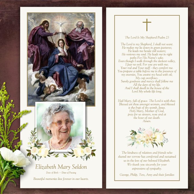 Coronación religiosa María Funeral Gracias Tarjeta (Catholic, Religious, Celebration of Life, In Loving Memory of, Forever in our hearts, funeral cards)