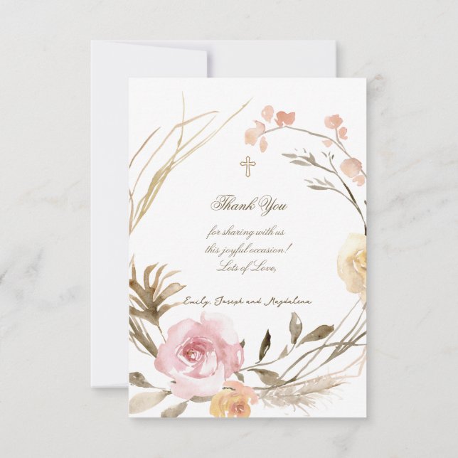 coronas de flores Bautizo tarjetas pequeñas de agr (Reverso)