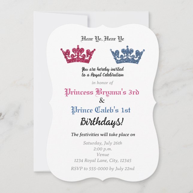Coronas de Príncipe y Princesa Invitación de Fiest (Anverso)