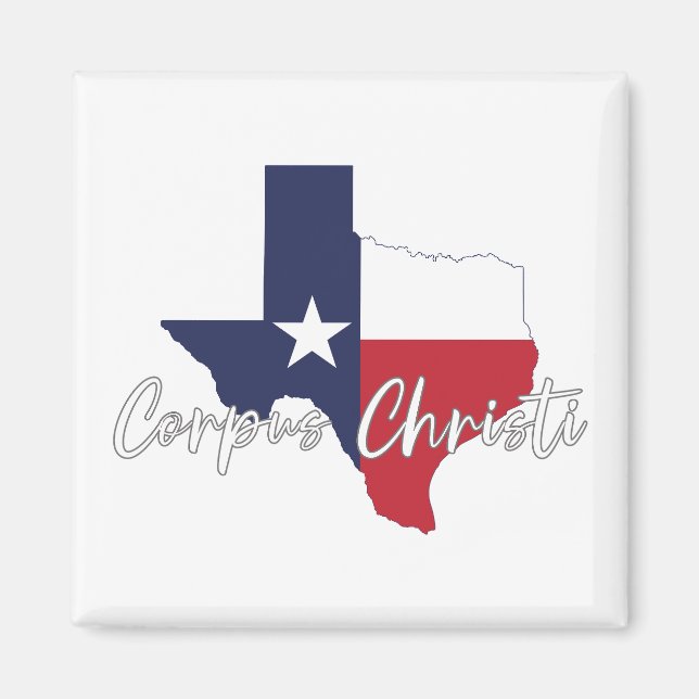 Corpus Christi, imán de mapas de bandera de Texas (Frente)
