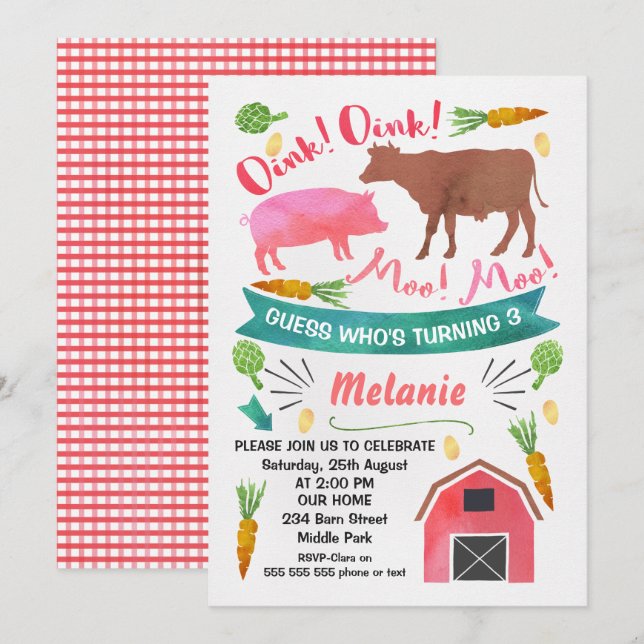 Corral de la acuarela, invitación del cumpleaños (Anverso / Reverso)