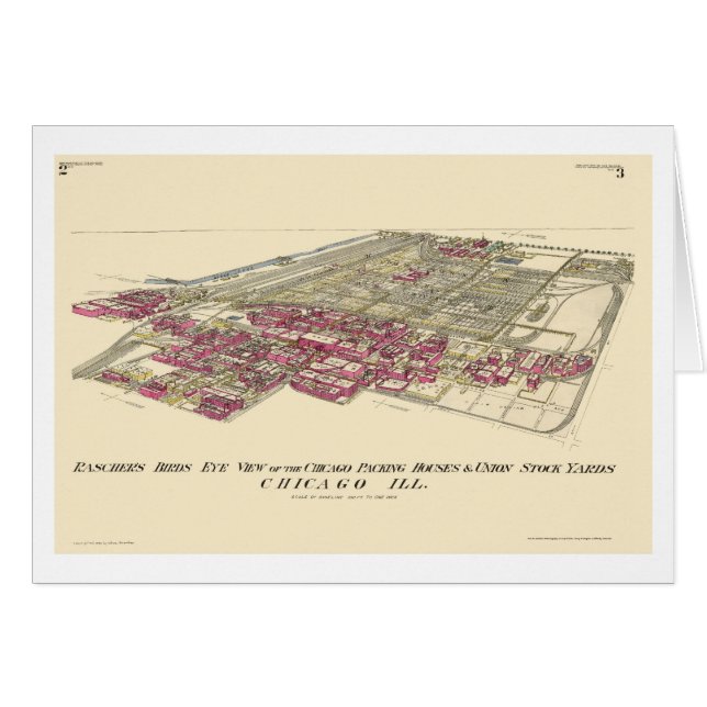 Corrales mapa panorámico de Chicago, IL - 1890 (Anverso (Horizontal))