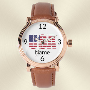 Correa de cuero marrón con reloj de vintage de oro