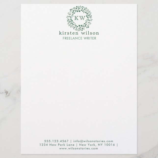 Correa de hojas verdes | Monograma Letterhead (Anverso)