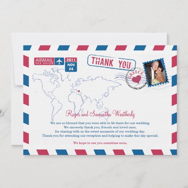 Correo Aéreo Grecia Tarjeta de Agradecimiento de B (Anverso)