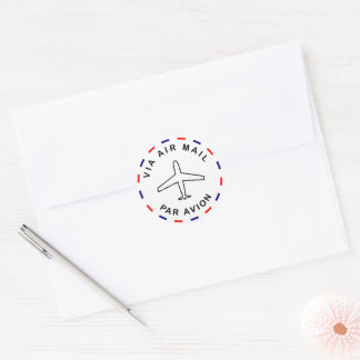 Correo aéreo inspirado en retro / pegatina redondo