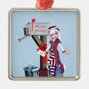Correo Portadora Elf Buzón Regalos Plata Ornamento