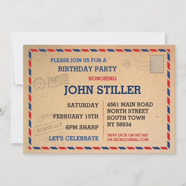 Correo postal de cumpleaños Enviar mensaje de invi (Anverso)