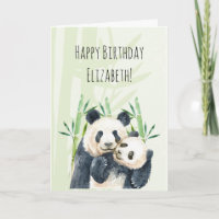 Corta pareja de pandas en la tarjeta de cumpleaños