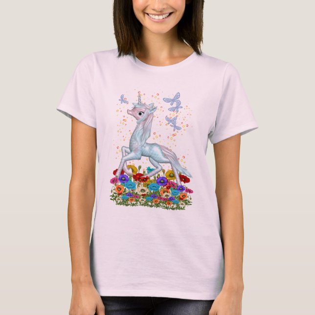 Corta unicornio y mariposas. camiseta (Anverso)
