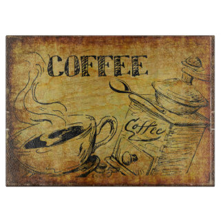 Cortar Arte de café de época en la tabla de corte de vidr