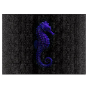 Cortar Caballo de mar violeta azul en tabla de vidrio Bla