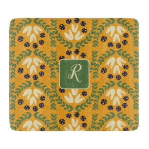 Cortar Flor retro y tabla de corte monograma de hojas