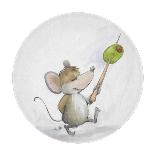 Cortar Merry Mouse Moe con tabla de corte de oliva (Anverso)