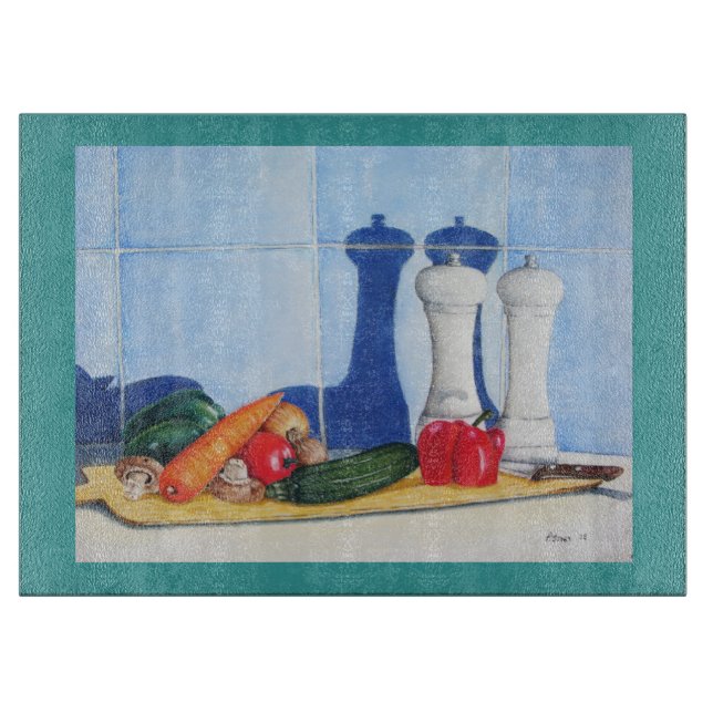 Cortar tabla de corte con pintura de vegetales (Anverso)