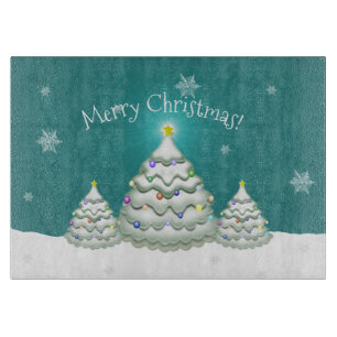 Cortar Tabla de corte de árbol de navidad con nieve verde