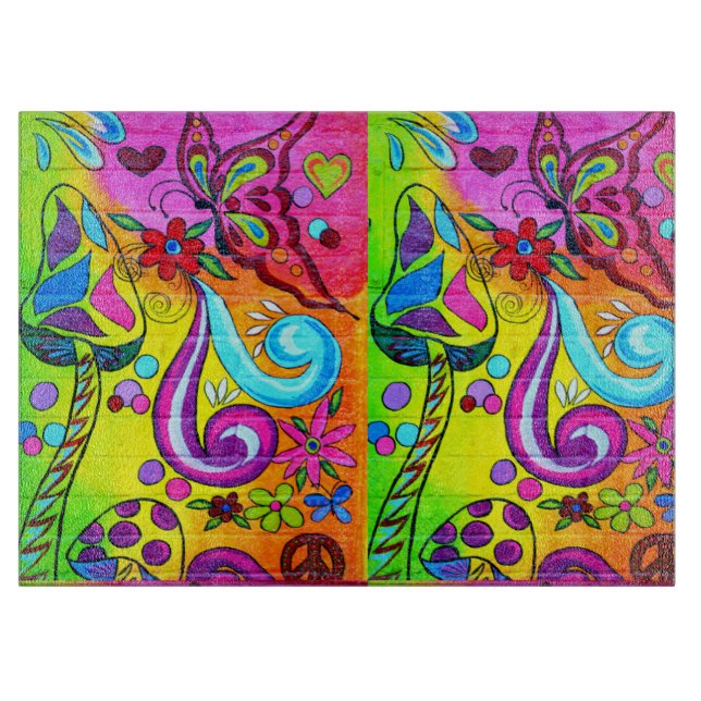 Cortar tabla de corte de hongos y mariposas mágicas (Anverso)