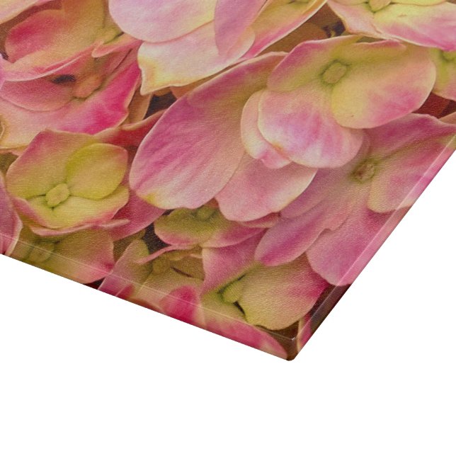 Cortar TABLA DE CORTE DE VIDRIO DE Hydrangeas-11x8 rosa (Borde)