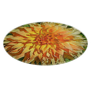 Cortar TABLA DE CORTE DE VIDRIO RONDA DE DAHLIA, naranja 