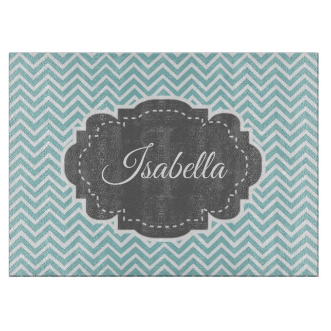 Cortar Tabla de corte personalizada de Chevron verde azul (Anverso)