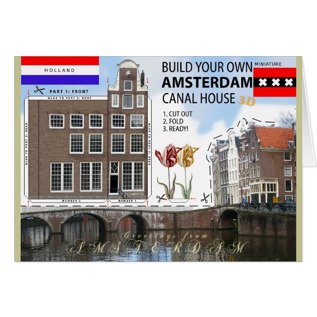 Corte de la casa del canal de Amsterdam y tarjeta (Anverso (Horizontal))