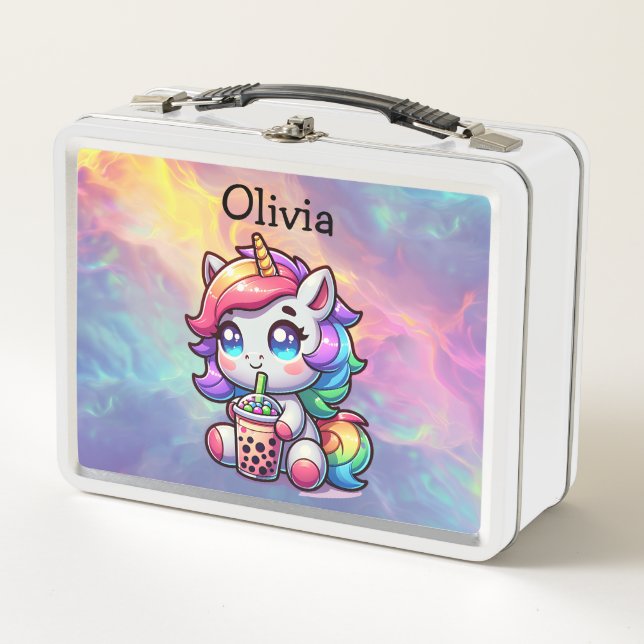 Corte Kawaii Unicorn con té de burbuja personaliza (Anverso)