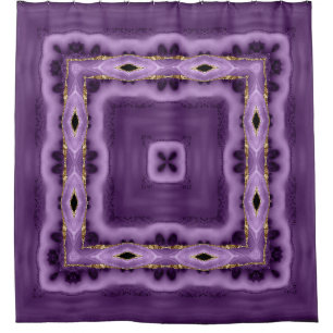 Cortina abstracta púrpura y dorada