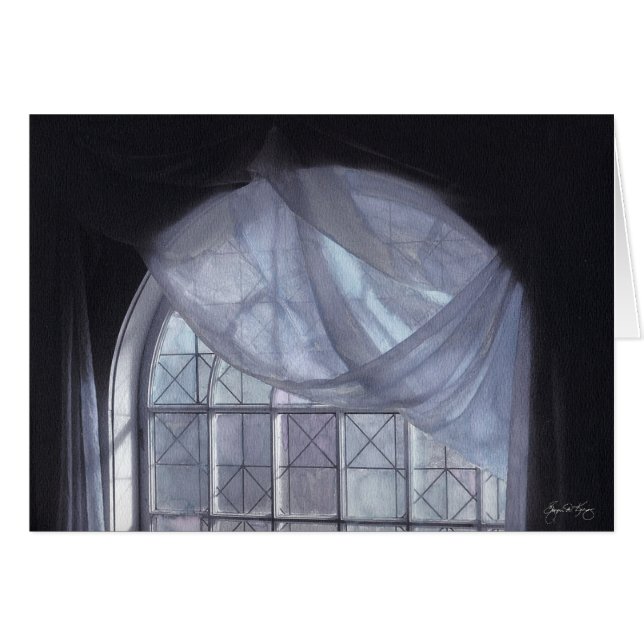 Cortina azul en una ventana arqueada (Anverso (Horizontal))