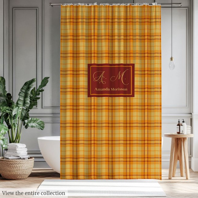 Cortina Chic de Tartán de Otoño Moderno con Acento (Modern Fall Tartan Curtain Chic Custom Name Accent)