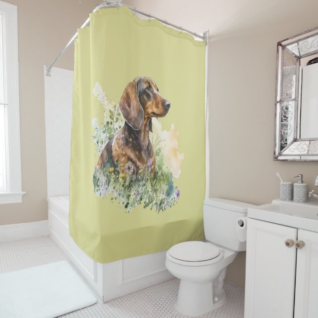 Cortina Dachshund Floral Watercolor Shower (In situ)