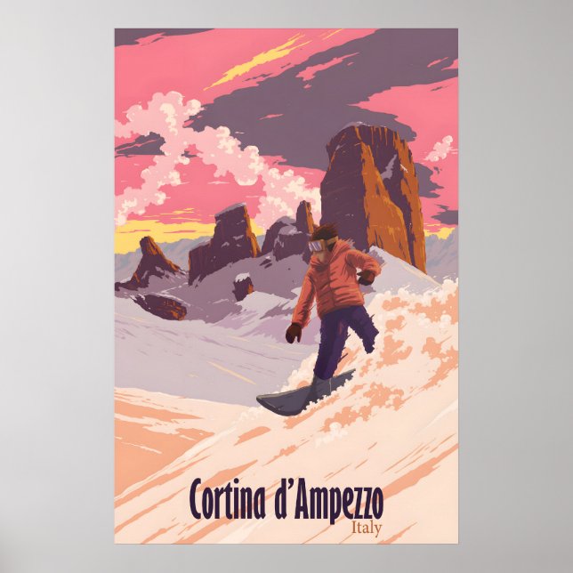 Cortina d'Ampezzo Póster de Viaje de Snowboard (Frente)