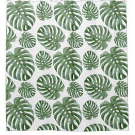 Cortina de baño de hojas de monastera tropical