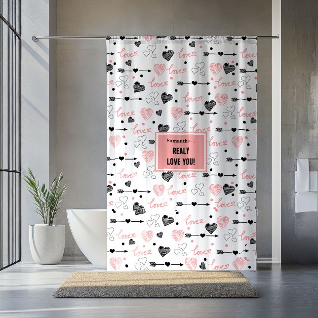 Cortina de Corazón Dibujado a Mano con Nombre Pers (Custom Name Newlywed Love Hand Drawn Heart Curtain)