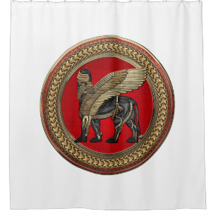 Cortina De Ducha [300] León alado asirio: Lamassu dorado y negro