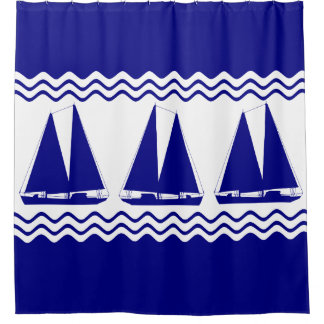 Cortina De Ducha 3 Veleros De Decoración Azul Y Blanco De La Marina