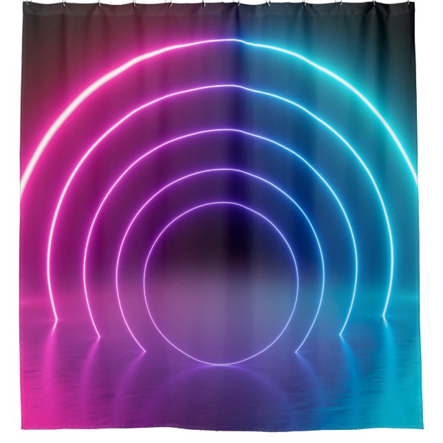 Cortina De Ducha 3d, líneas brillantes, túnel, luces de neón, red v (Anverso)