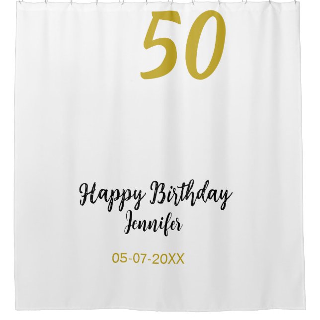 Cortina De Ducha 50 cumpleaños añadir nombre fecha año negro planti (Anverso)