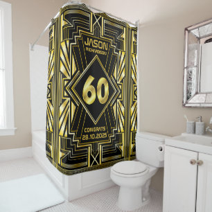 Cortina De Ducha 60.º cumpleaños Art Deco Oro Gran Gatsby Negro