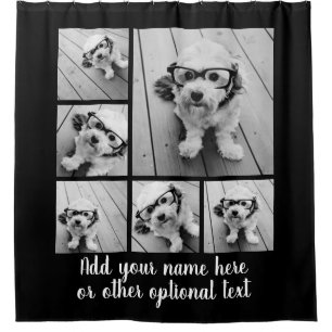 Cortina De Ducha 6 Collage de fotos con monograma rosa único