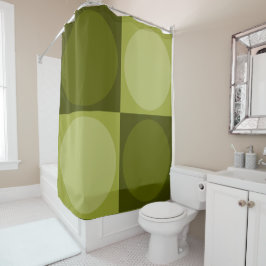 Cortina De Ducha 70s Checks and Circles Green