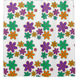 Cortina De Ducha 70s Style Flowers on Shower Curtain