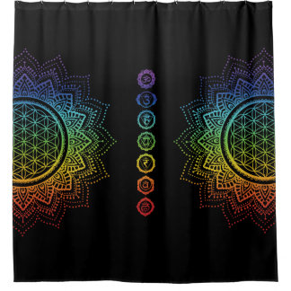 Cortina De Ducha 7 Chakras Flor de vida Mandala | Negro